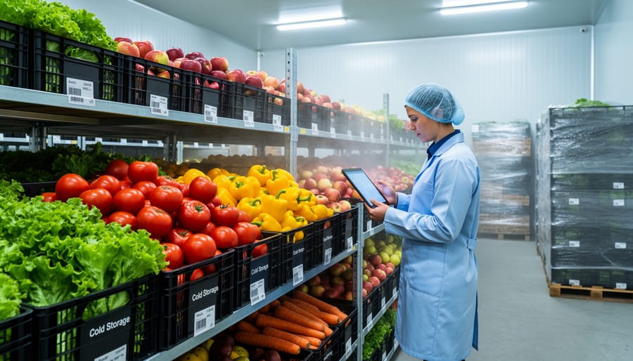 Fresh vegetables stored in a solar-powered cold storage room